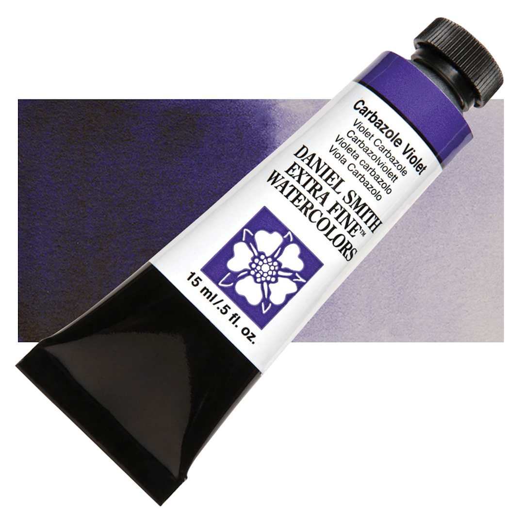 Open in modal - Daniel Smith Extra Fine Watercolor - Carbazole Violet, 15 ml Tube and swatch