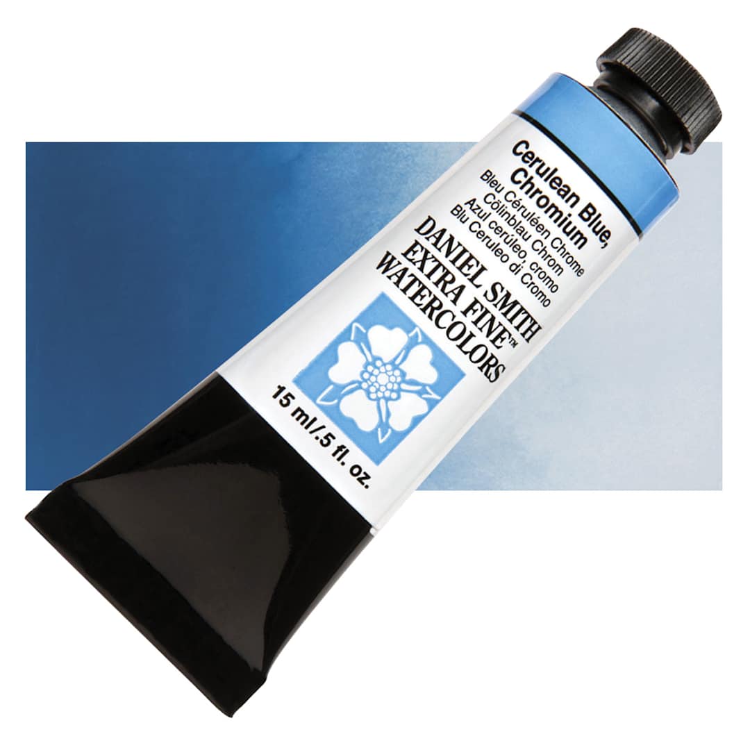 Open in modal - Daniel Smith Extra Fine Watercolor - Cerulean Blue Chrome, 15 ml Tube and swatch