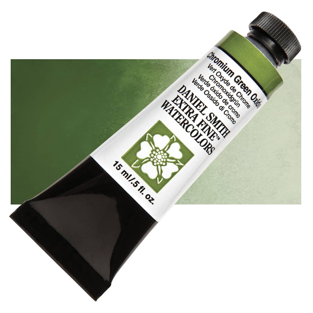 Open in modal - Daniel Smith Extra Fine Watercolor - Chromium Green Oxide, 15 ml Tube and swatch