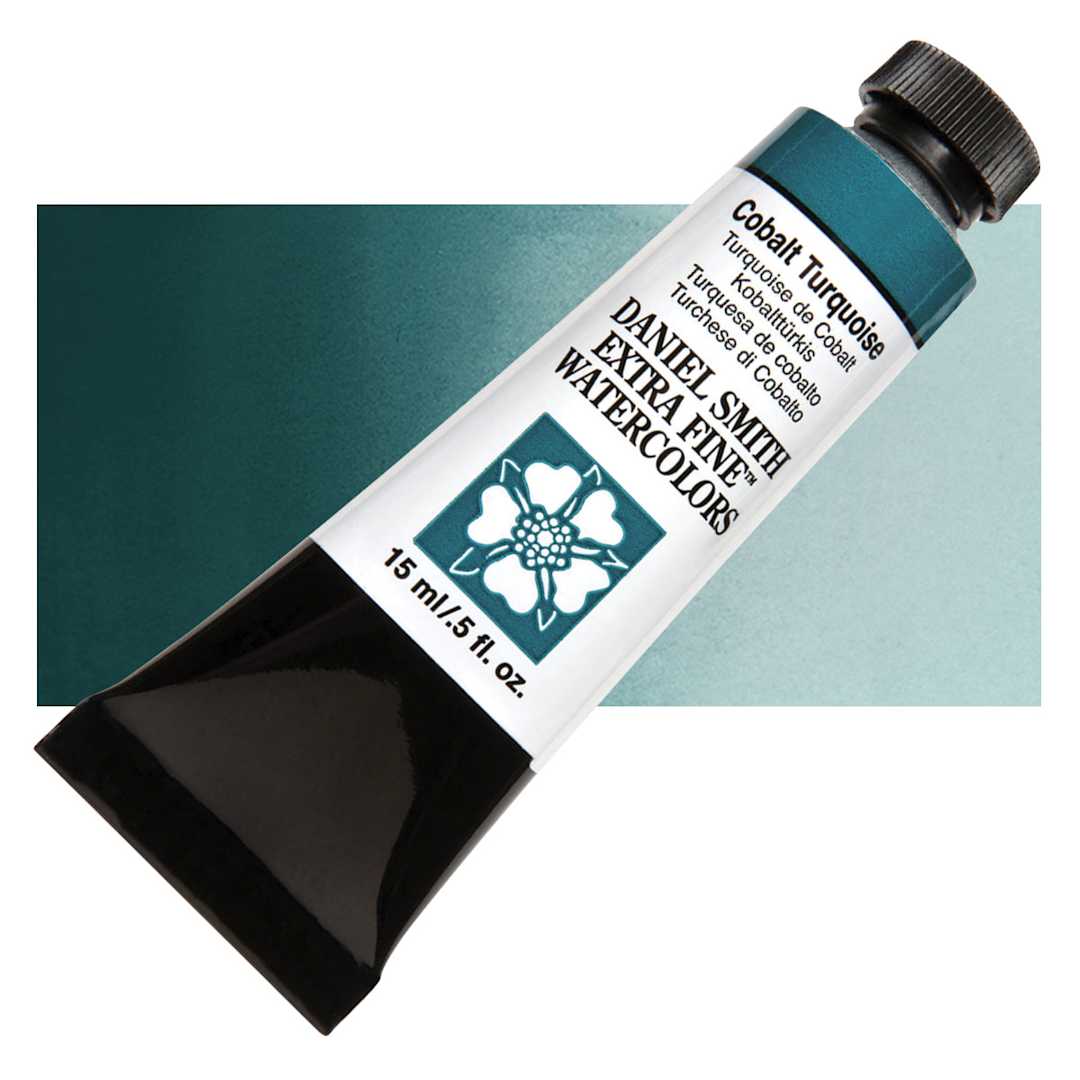 Open in modal - Daniel Smith Extra Fine Watercolor - Cobalt Turquoise, 15 ml Tube and swatch