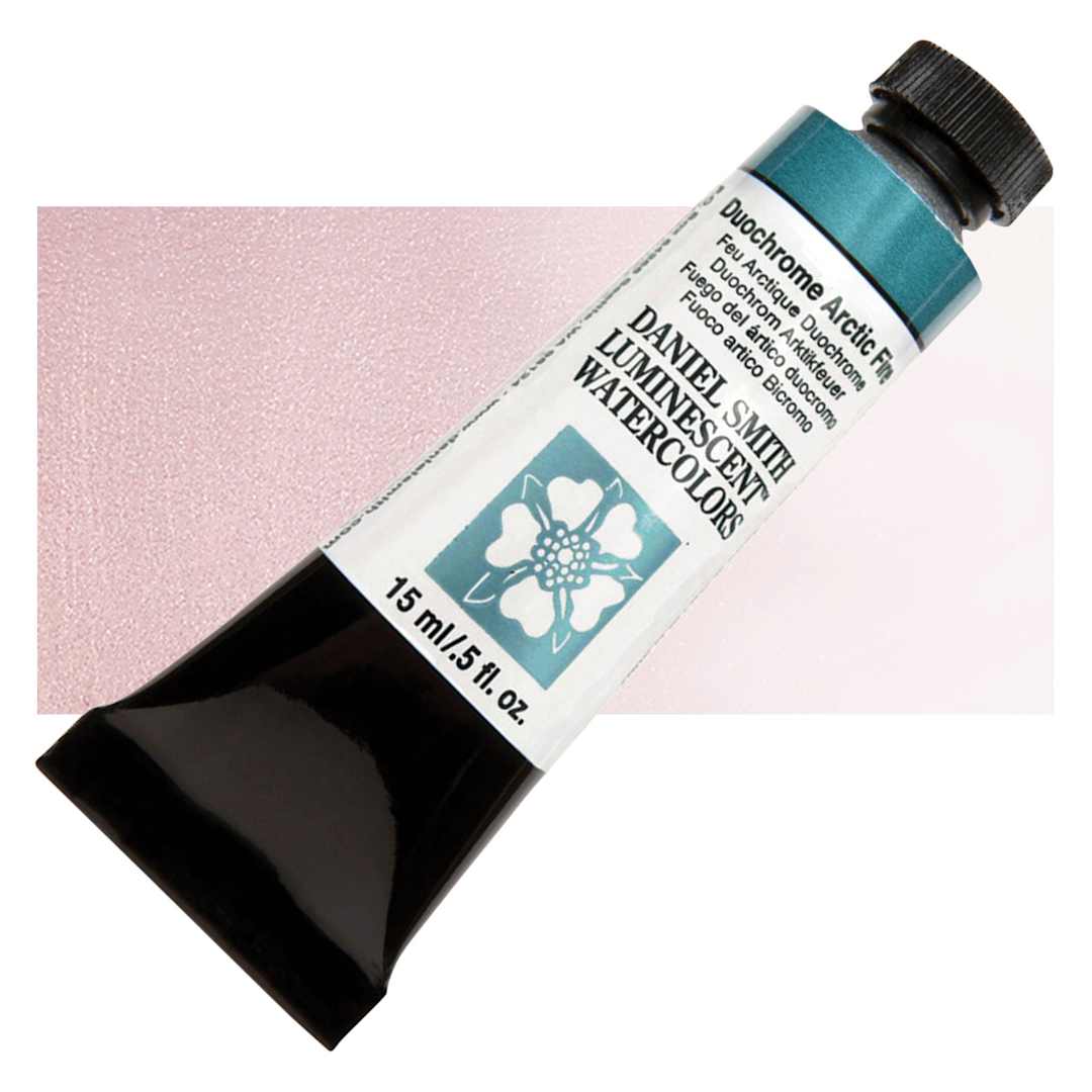 Open in modal - Daniel Smith Luminescent Watercolor - Duochrome Arctic Fire, 15 ml, Tube and swatch