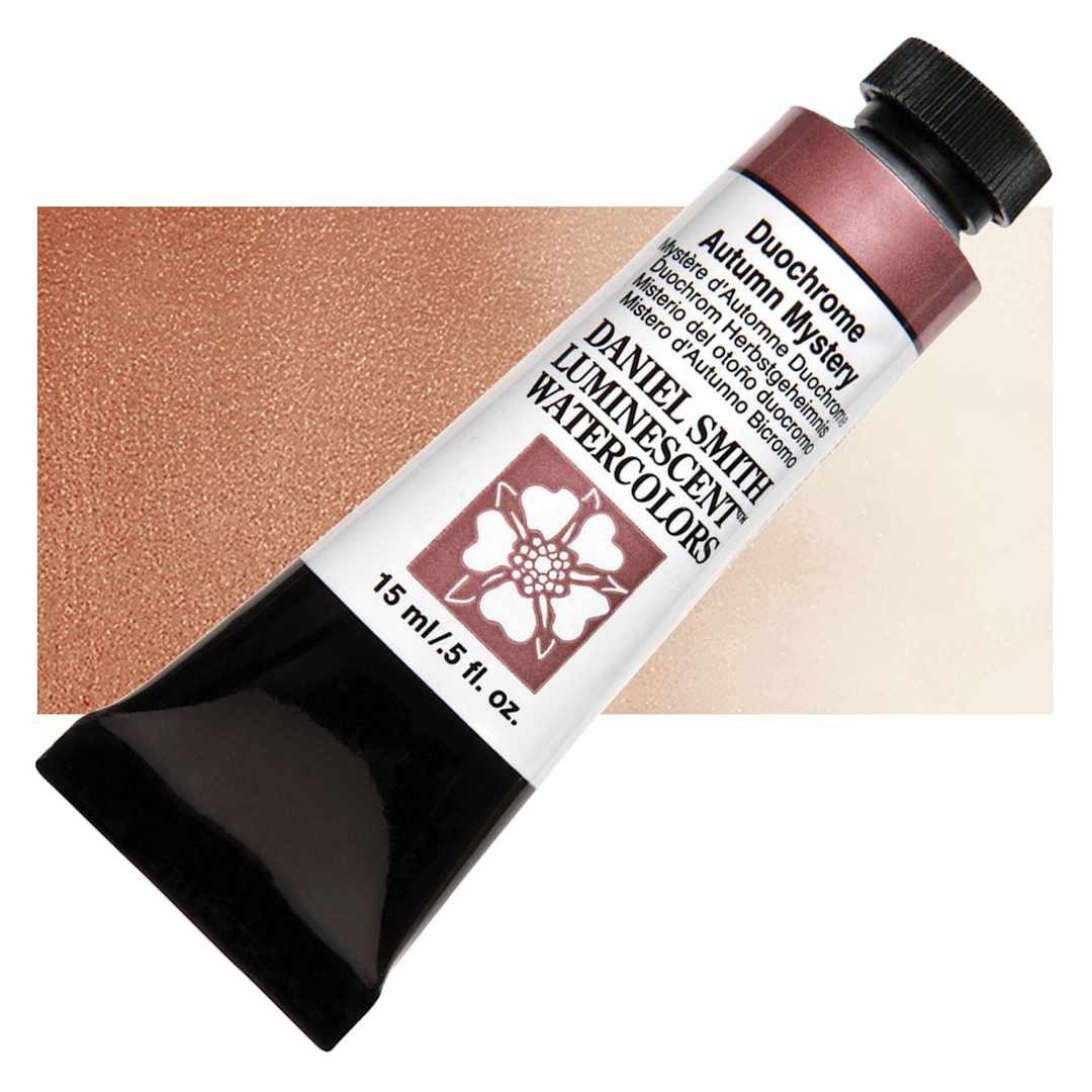 Open in modal - Daniel Smith Luminescent Watercolor - Duochrome Autumn Mystery, 15 ml, Tube and swatch