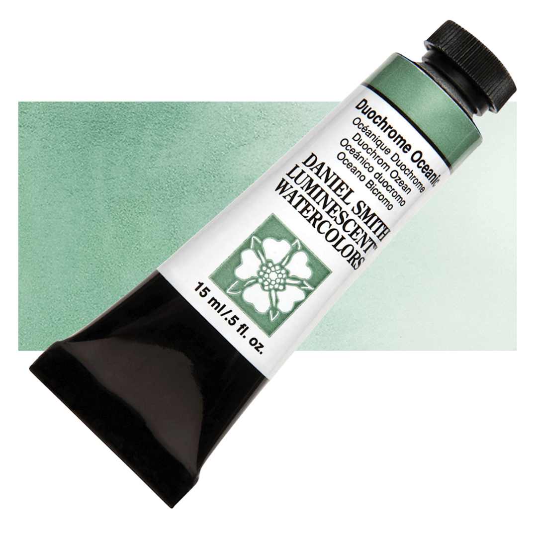 Open in modal - Daniel Smith Luminescent Watercolor - Duochrome Oceanic, 15 ml, Tube and swatch