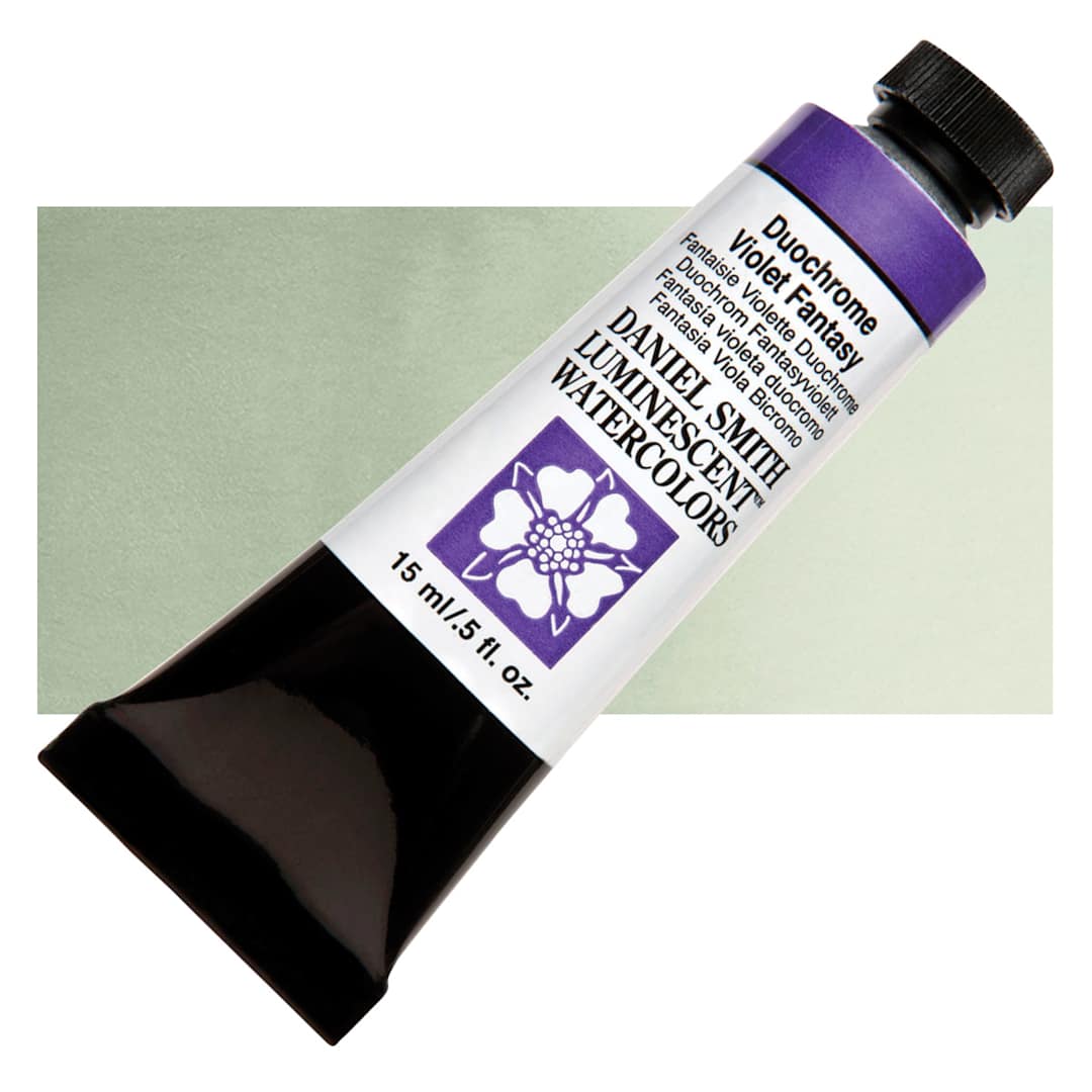 Open in modal - Daniel Smith Luminescent Watercolor - Duochrome Violet Fantasy, 15 ml, Tube and swatch