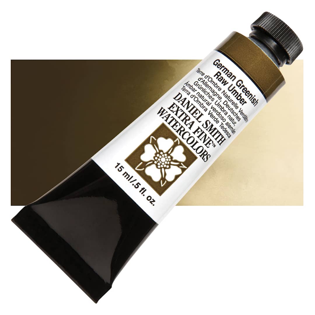 Open in modal - Daniel Smith Extra Fine Watercolor - German Greenish Raw Umber, 15 ml Tube and swatch