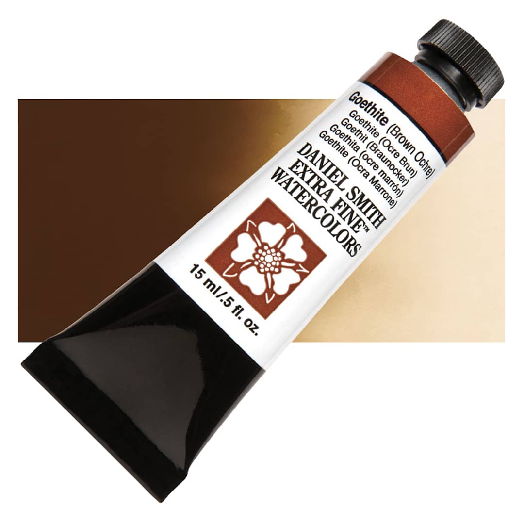 Open in modal - Daniel Smith Extra Fine Watercolor - Goethite Brown Ochre, 15 ml Tube and swatch