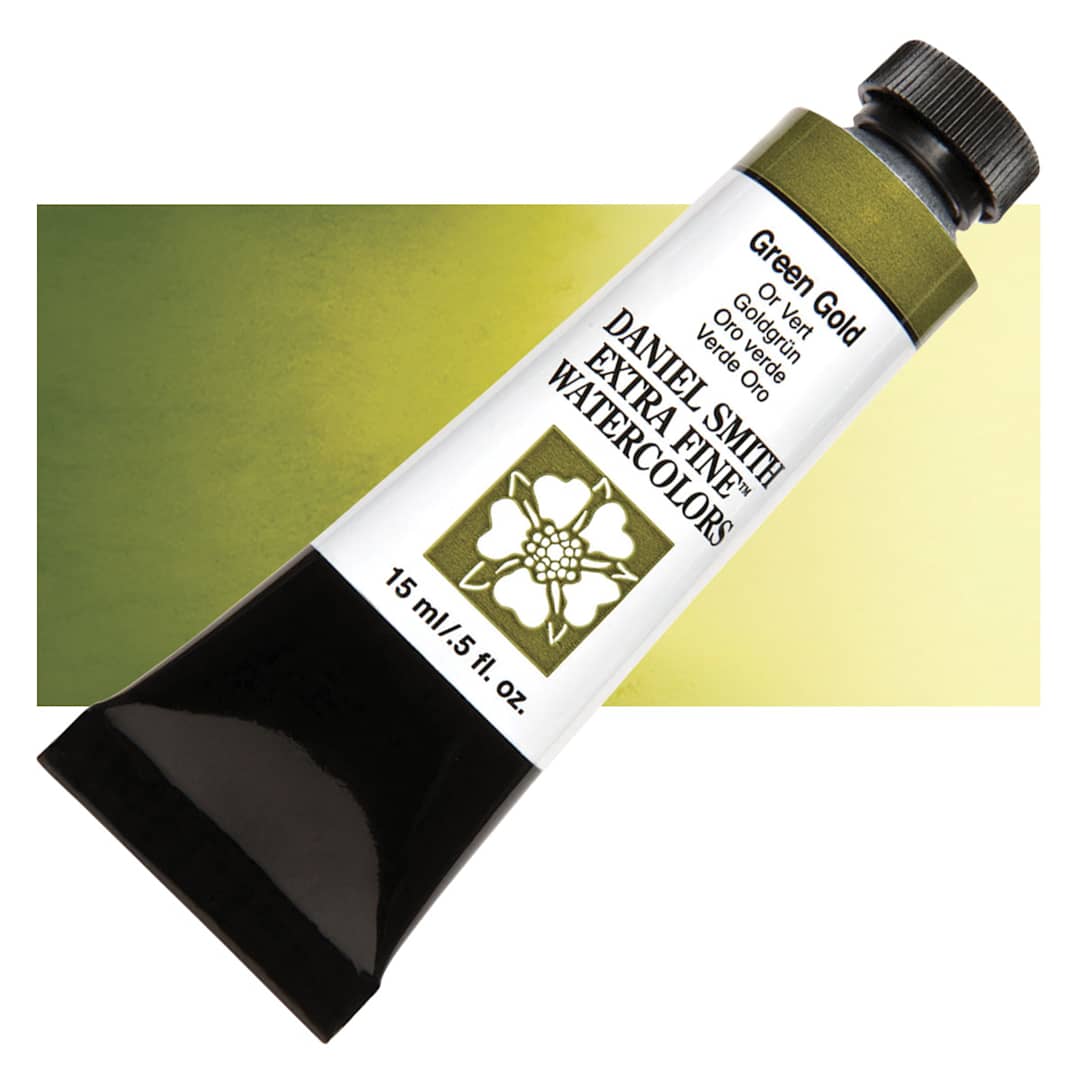 Open in modal - Daniel Smith Extra Fine Watercolor - Green Gold, 15 ml Tube and swatch