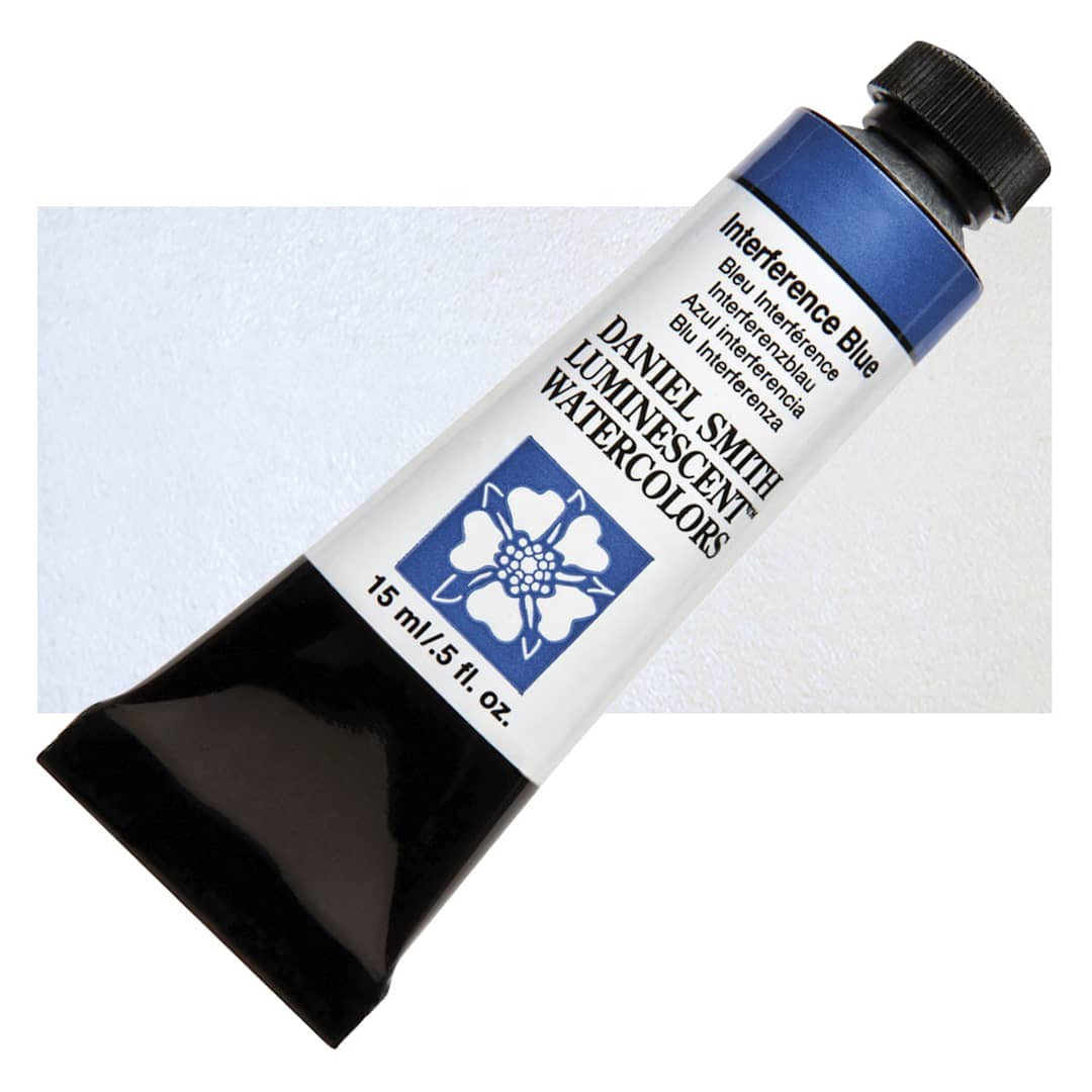 Open in modal - Daniel Smith Luminescent Watercolor - Interference Blue, 15 ml, Tube and swatch