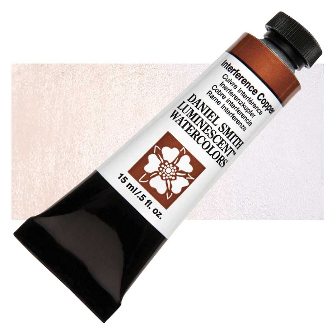 Open in modal - Daniel Smith Luminescent Watercolor - Interference Copper, 15 ml, Tube and swatch