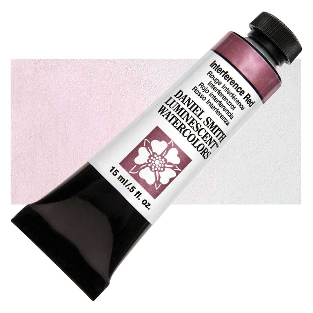 Open in modal - Daniel Smith Luminescent Watercolor - Interference Red, 15 ml, Tube and swatch
