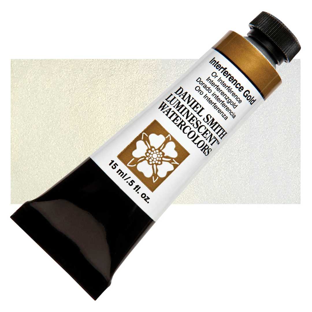 Open in modal - Daniel Smith Luminescent Watercolor - Interference Gold, 15 ml, Tube and swatch