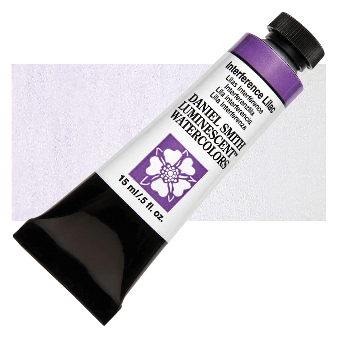 Open in modal - Daniel Smith Luminescent Watercolor - Interference Lilac, 15 ml, Tube and swatch