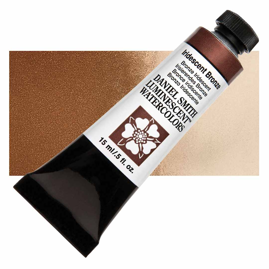 Open in modal - Daniel Smith Luminescent Watercolor - Iridescent Bronze, 15 ml, Tube and swatch
