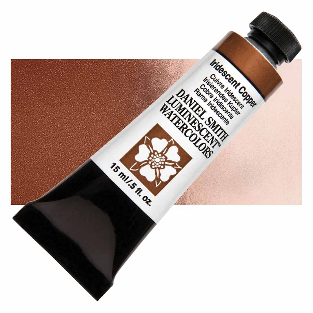 Open in modal - Daniel Smith Luminescent Watercolor - Iridescent Copper, 15 ml, Tube and swatch