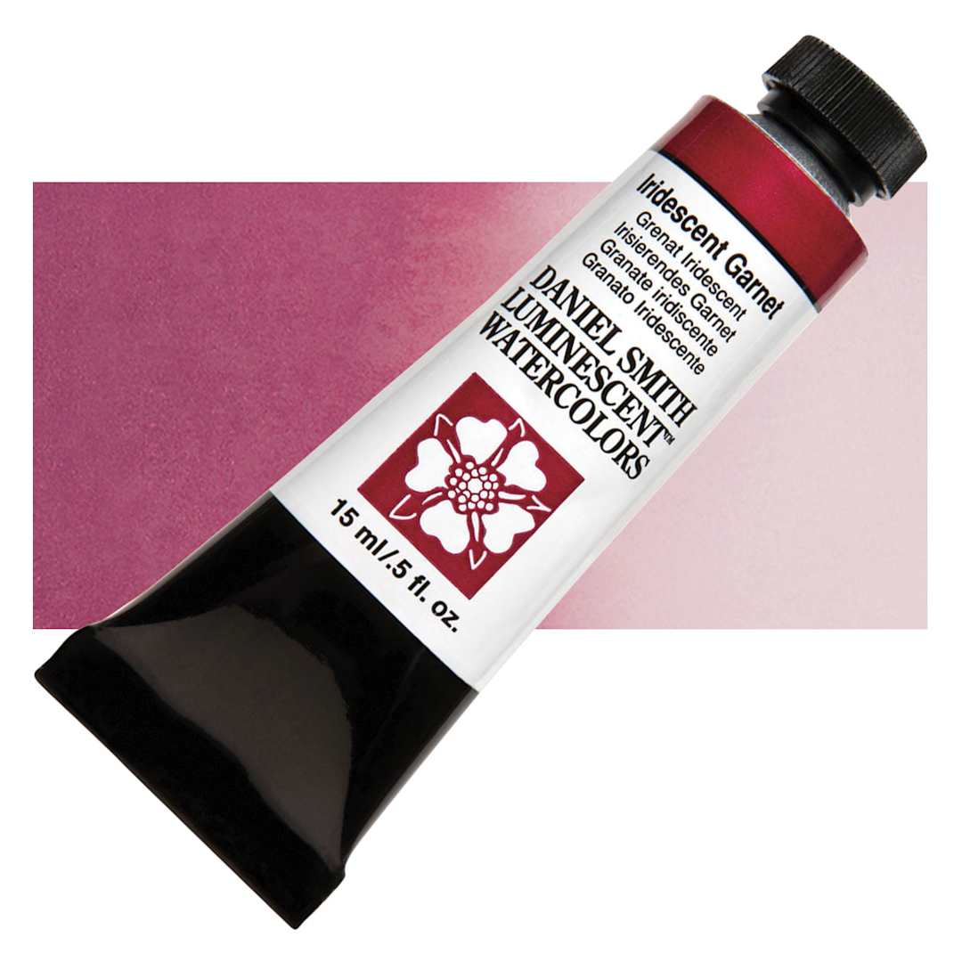 Open in modal - Daniel Smith Luminescent Watercolor - Iridescent Garnet, 15 ml, Tube and swatch