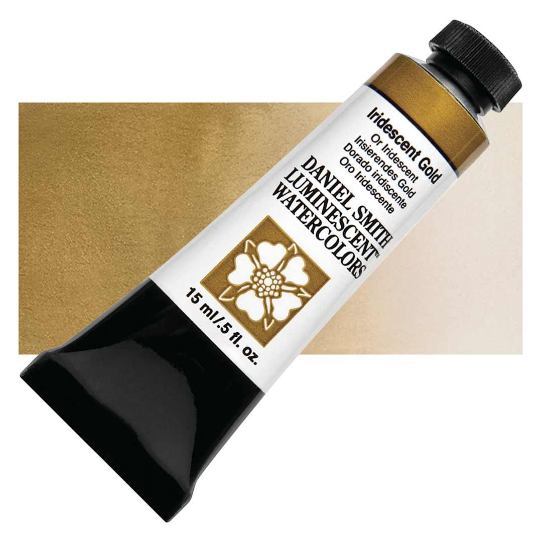 Open in modal - Daniel Smith Luminescent Watercolor - Iridescent Gold, 15 ml, Tube and swatch