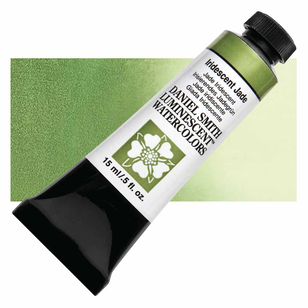 Open in modal - Daniel Smith Luminescent Watercolor - Iridescent Jade, 15 ml, Tube and swatch