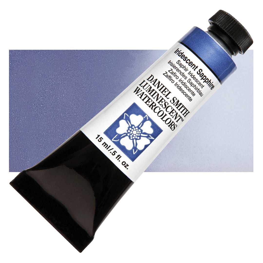 Open in modal - Daniel Smith Luminescent Watercolor - Iridescent Sapphire, 15 ml, Tube and swatch