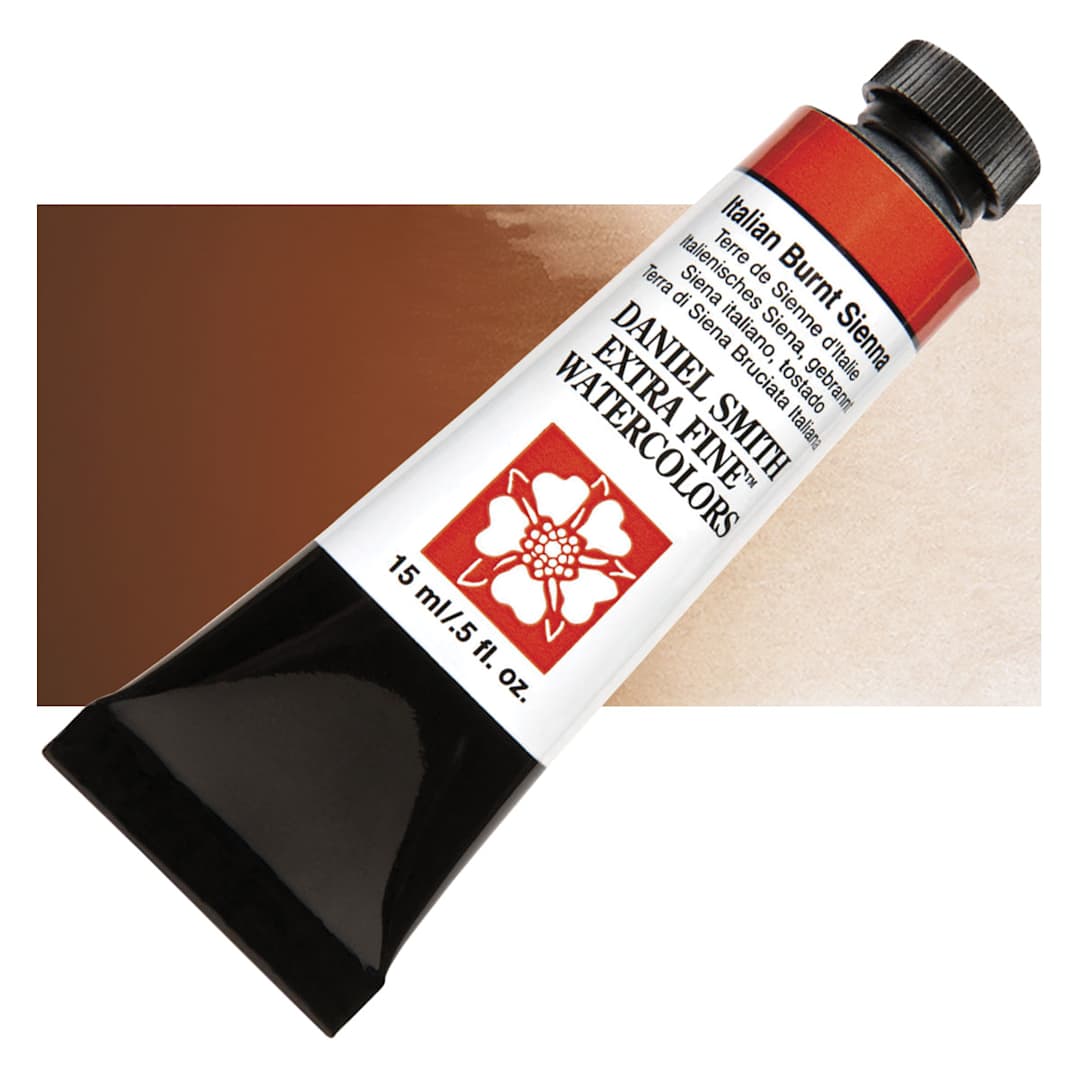 Open in modal - Daniel Smith Extra Fine Watercolor - Italian Burnt Sienna, 15 ml Tube and swatch