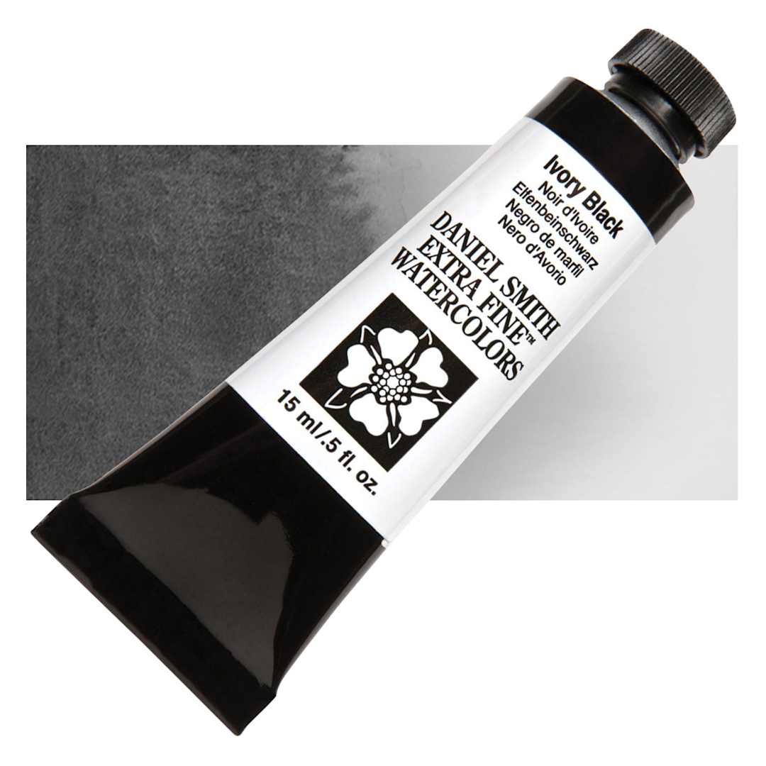 Open in modal - Daniel Smith Extra Fine Watercolor - Ivory Black, 15 ml Tube and swatch