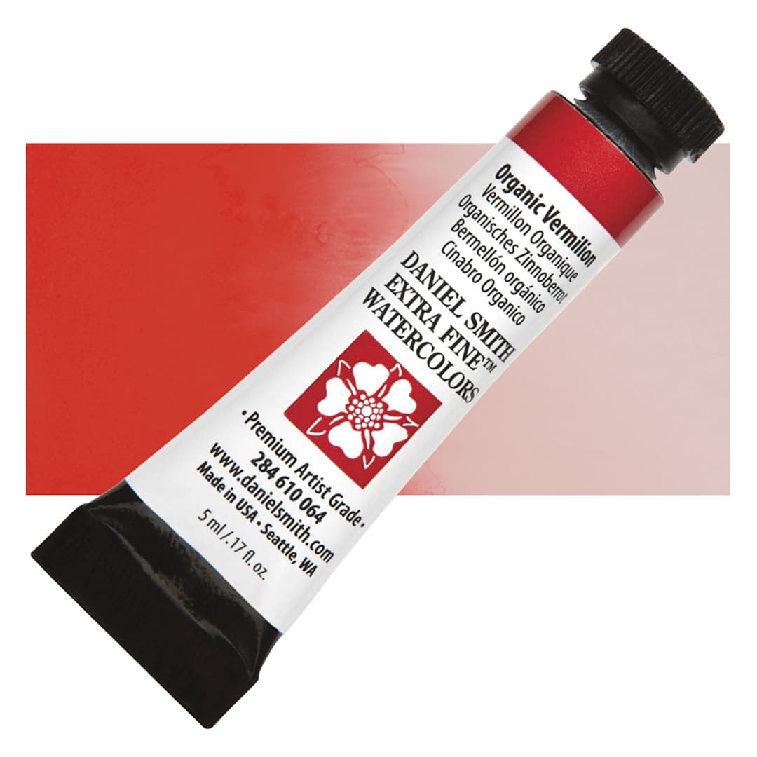 Open in modal - Daniel Smith Extra Fine Watercolor - Organic Vermilion, 5 ml Tube and swatch