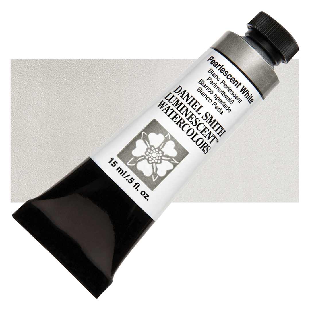 Open in modal - Daniel Smith Luminescent Watercolor - Pearlescent White, 15 ml, Tube and swatch