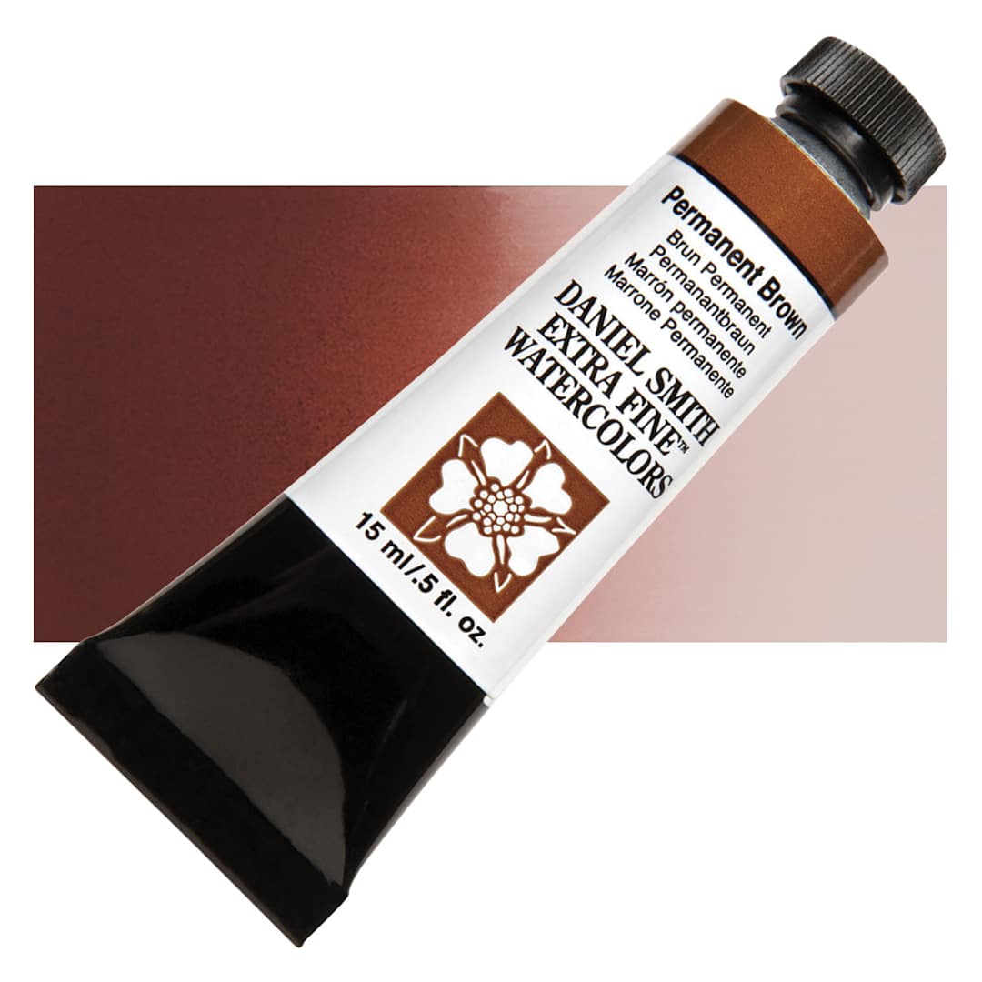 Open in modal - Daniel Smith Extra Fine Watercolor - Permanent Brown, 15 ml Tube and swatch