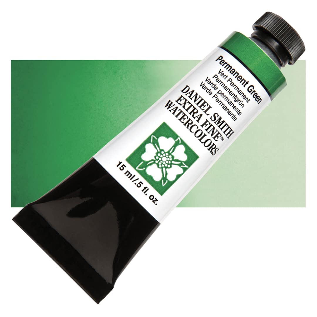 Open in modal - Daniel Smith Extra Fine Watercolor - Permanent Green, 15 ml Tube and swatch