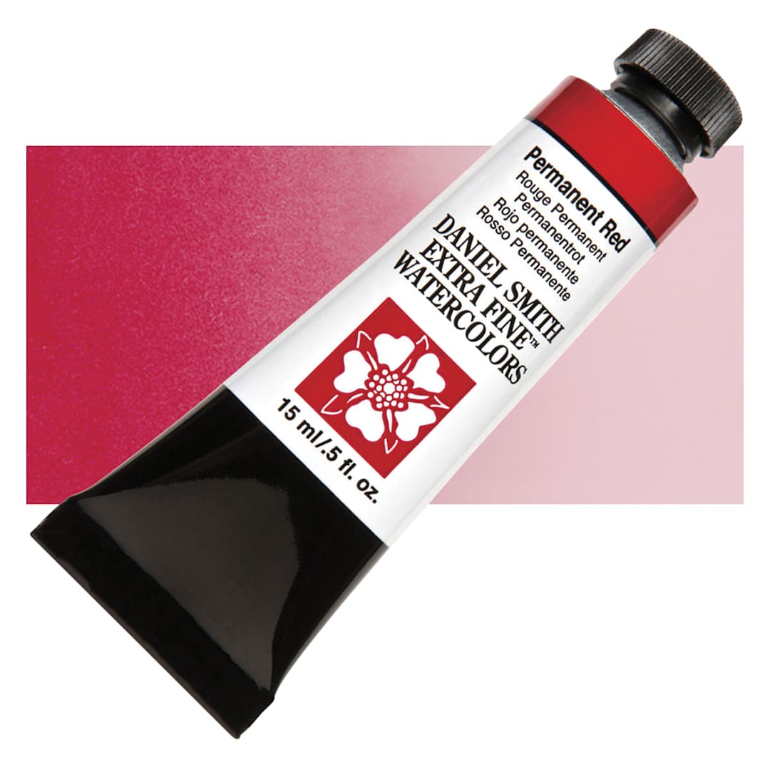 Open in modal - Daniel Smith Extra Fine Watercolor - Permanent Red, 15 ml Tube and swatch