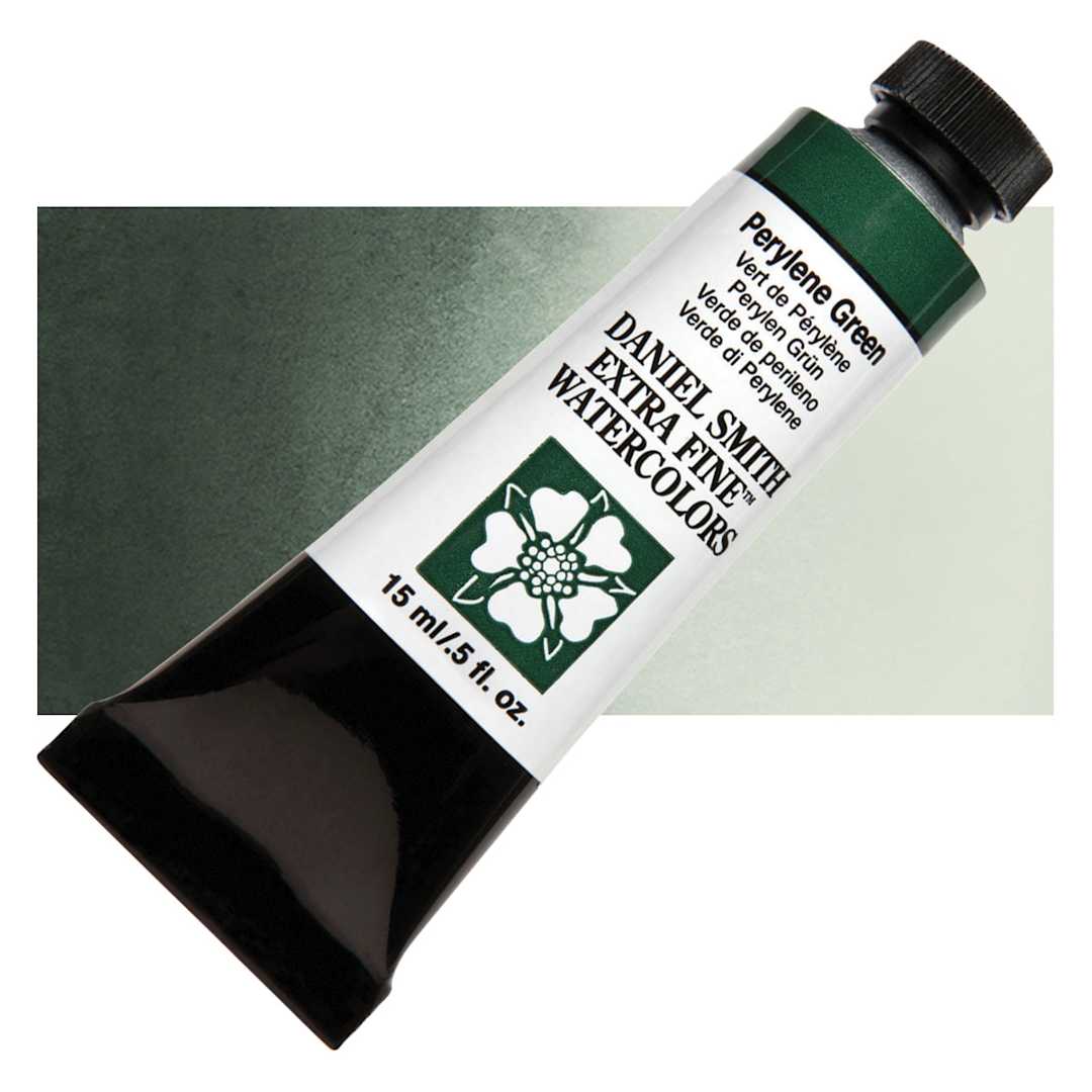Open in modal - Daniel Smith Extra Fine Watercolor - Perylene Green, 15 ml Tube and swatch