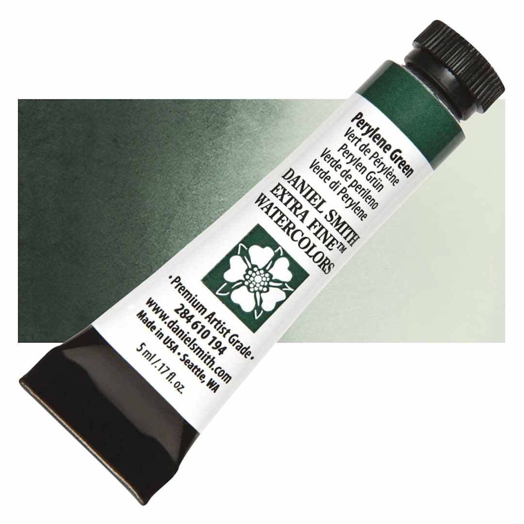 Open in modal - Daniel Smith Extra Fine Watercolor - Perylene Green, 5 ml Tube and swatch