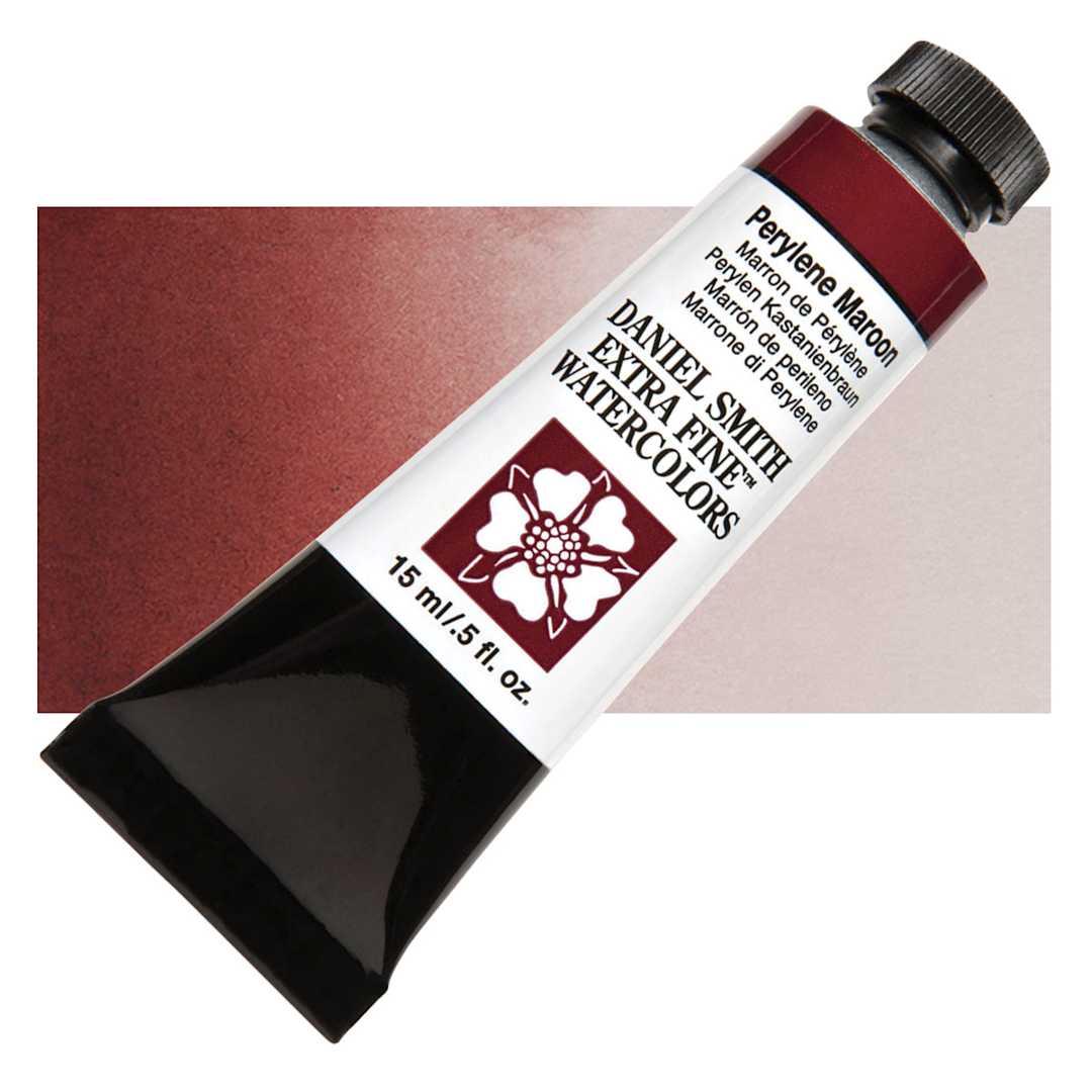 Open in modal - Daniel Smith Extra Fine Watercolor - Perylene Maroon, 15 ml Tube and swatch
