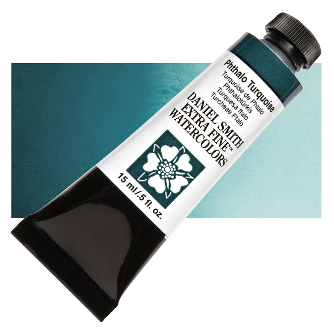 Open in modal - Daniel Smith Extra Fine Watercolor - Phthalo Turquoise, 15 ml Tube and swatch