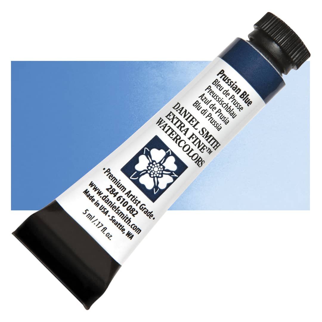 Open in modal - Daniel Smith Extra Fine Watercolor - Prussian Blue, 5 ml Tube and swatch