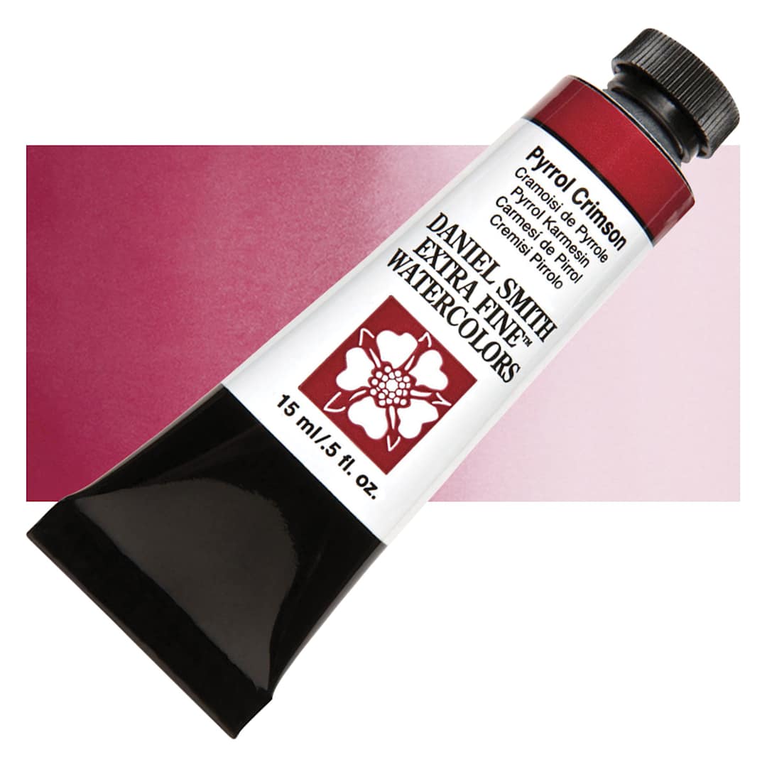 Open in modal - Daniel Smith Extra Fine Watercolor - Pyrrol Crimson, 15 ml Tube and swatch