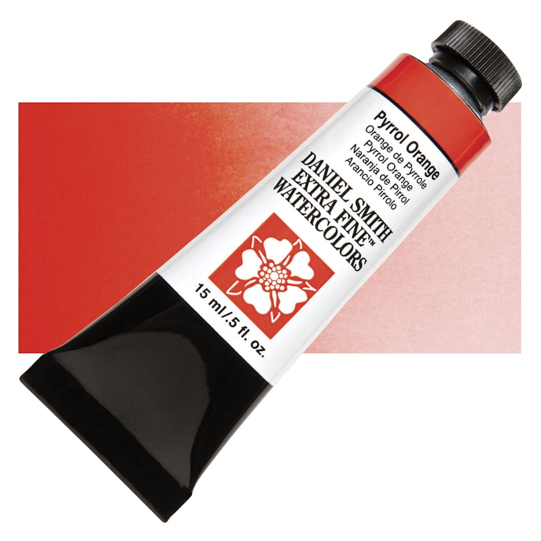 Open in modal - Daniel Smith Extra Fine Watercolor - Pyrrol Orange, 15 ml Tube and swatch