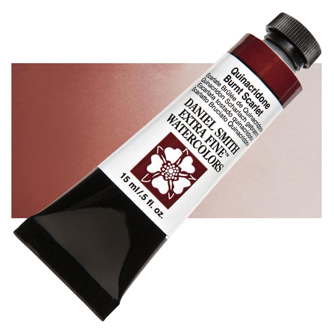 Open in modal - Daniel Smith Extra Fine Watercolor - Quinacridone Burnt Scarlet, 15 ml Tube and swatch