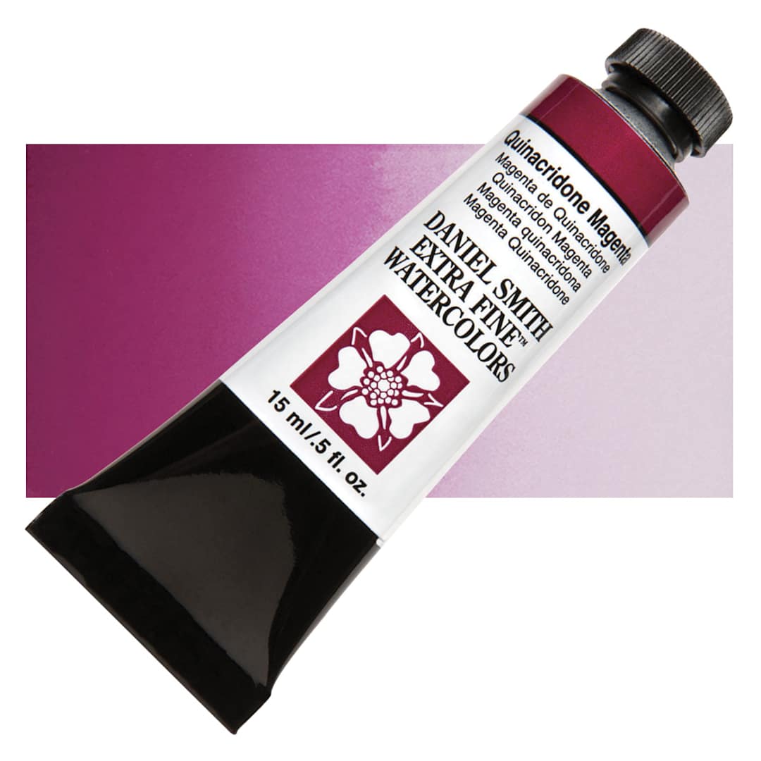 Open in modal - Daniel Smith Extra Fine Watercolor - Quinacridone Magenta, 15 ml Tube and swatch