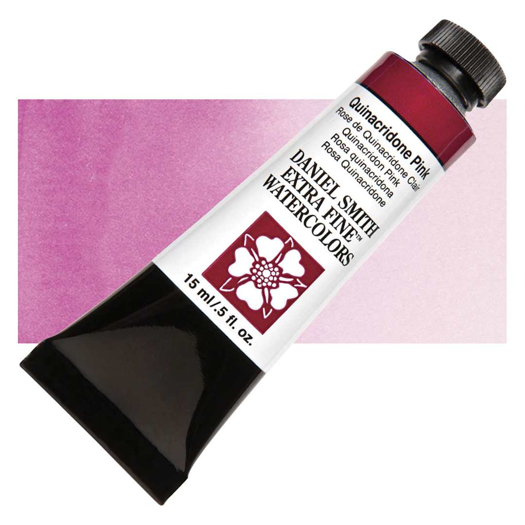 Open in modal - Daniel Smith Extra Fine Watercolor - Quinacridone Pink, 15 ml Tube and swatch