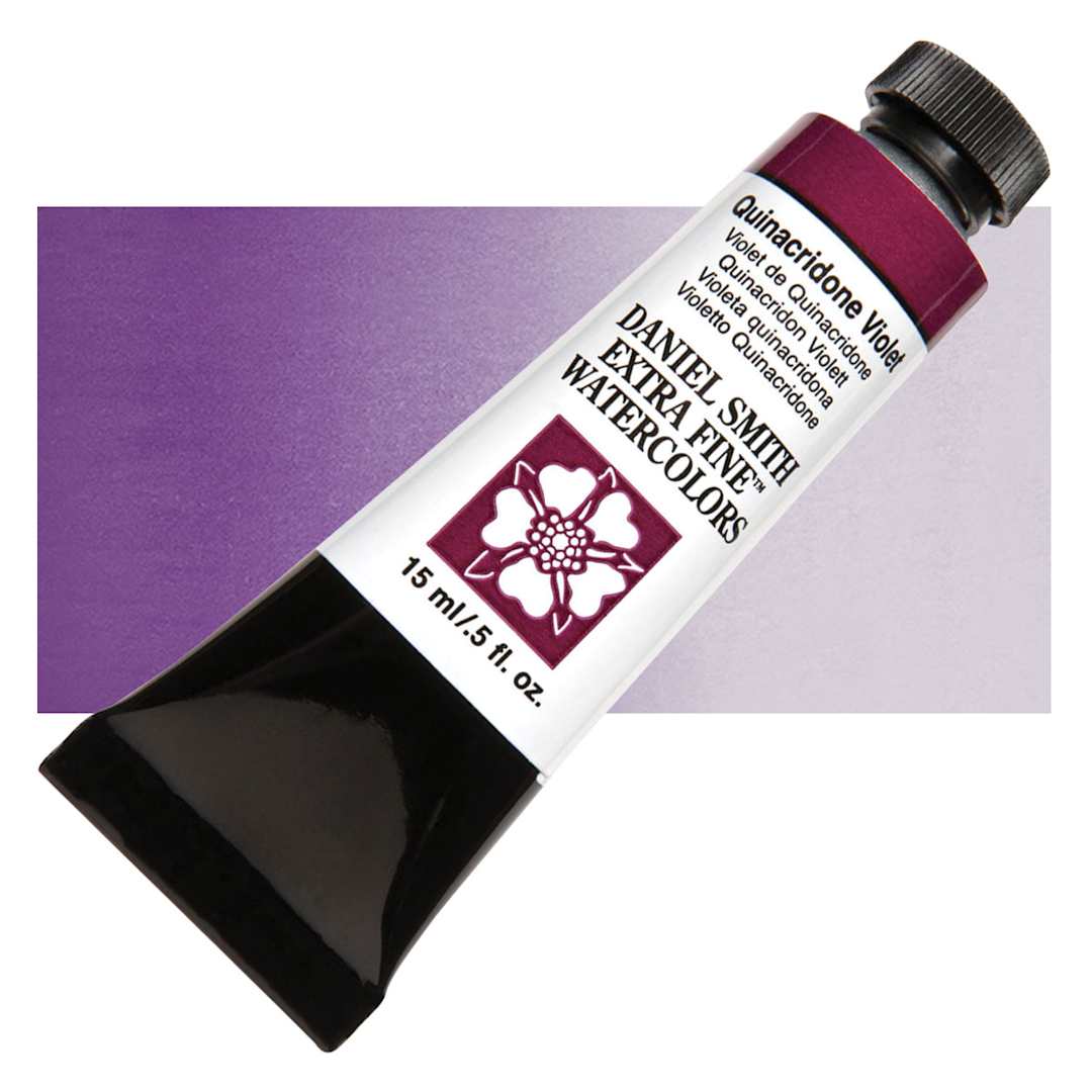 Open in modal - Daniel Smith Extra Fine Watercolor - Quinacridone Violet, 15 ml Tube and swatch
