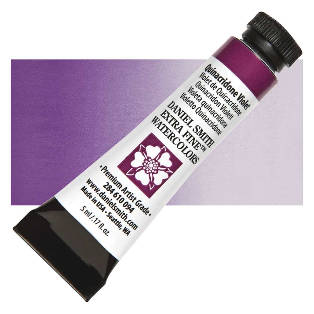 Open in modal - Daniel Smith Extra Fine Watercolor - Quinacridone Violet, 5 ml Tube and swatch