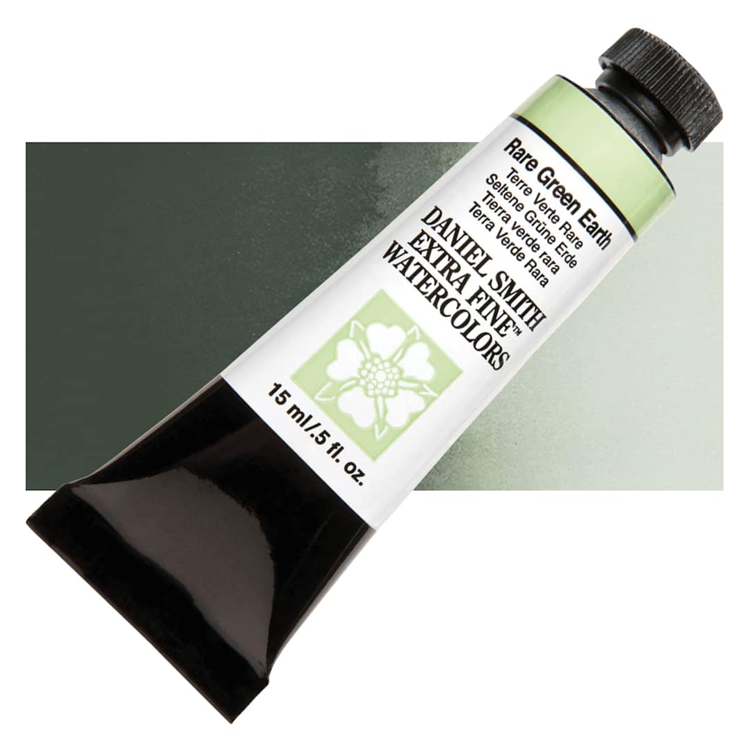 Open in modal - Daniel Smith Extra Fine Watercolor - Rare Green Earth, 15 ml Tube and swatch