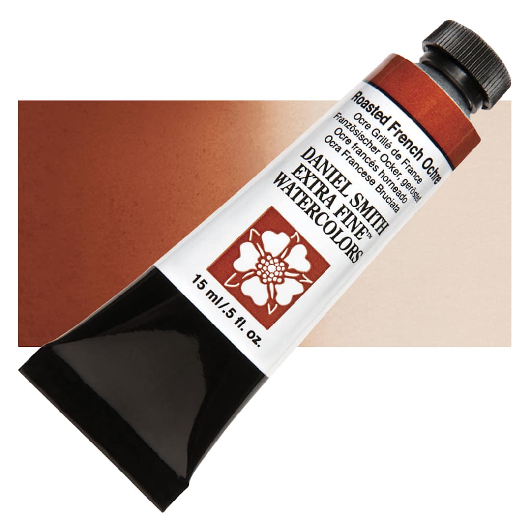 Open in modal - Daniel Smith Extra Fine Watercolor - Roasted French Ochre, 15 ml Tube and swatch