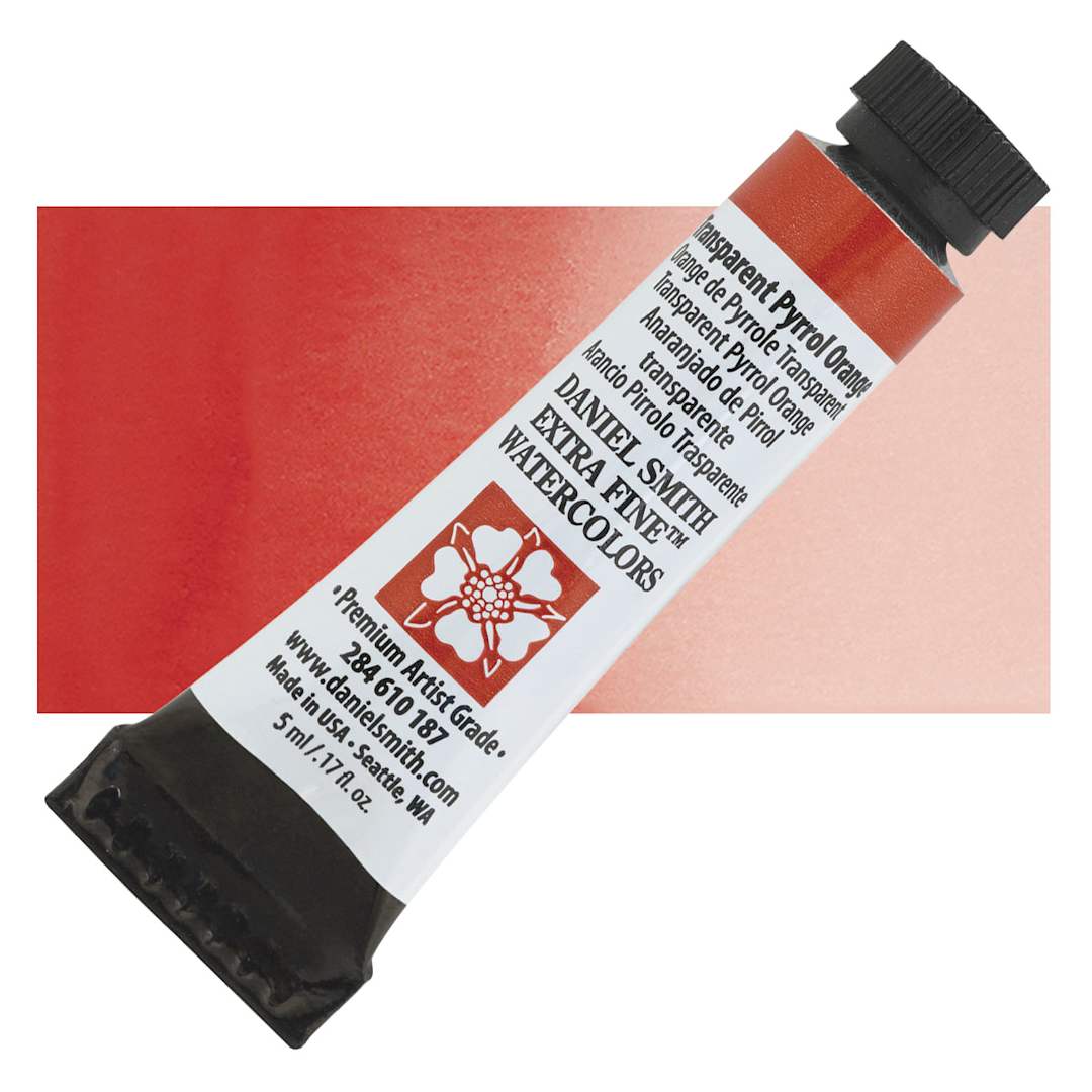 Open in modal - Daniel Smith Extra Fine Watercolor - Transparent Pyrrol Orange, 5 ml Tube and swatch