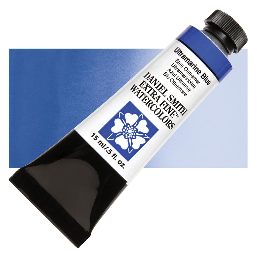 Open in modal - Daniel Smith Extra Fine Watercolor - Ultramarine Blue, 15 ml Tube and swatch