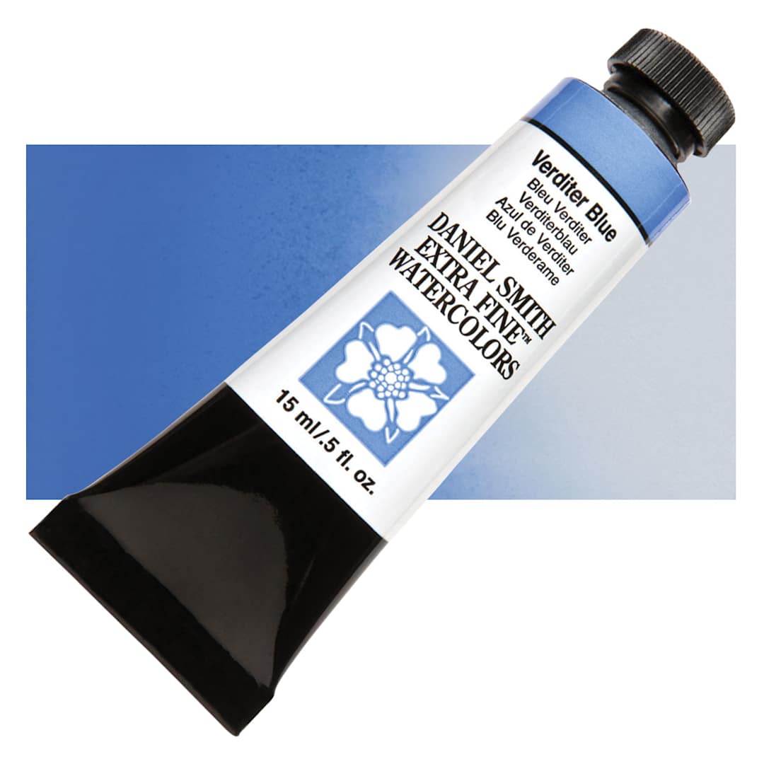 Open in modal - Daniel Smith Extra Fine Watercolor - Verditer Blue, 15 ml, Tube and swatch