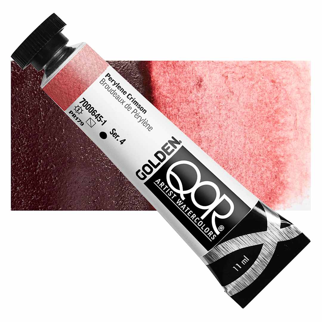 Open in modal - QoR Modern Watercolor - Perylene Crimson, 11 ml tube and swatch