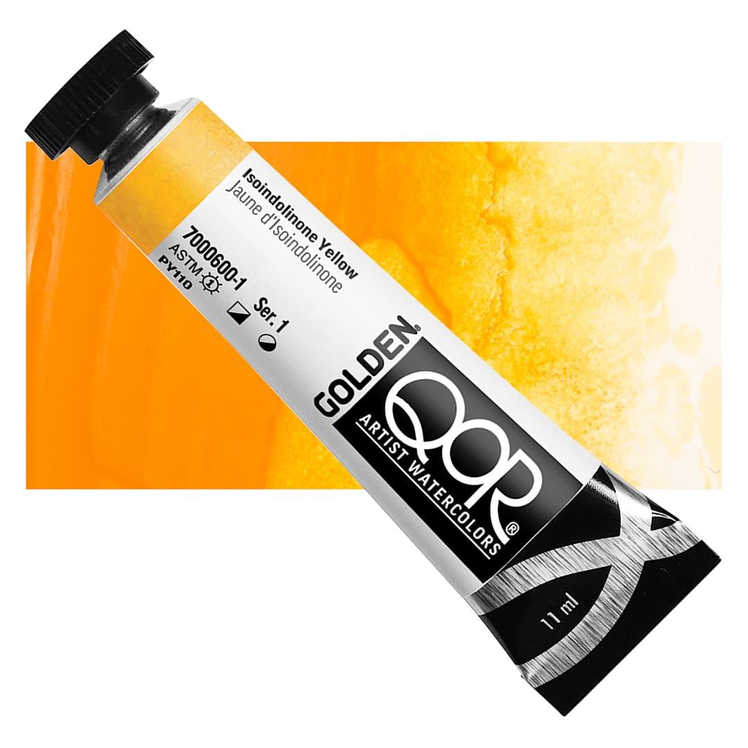 Open in modal - QoR Modern Watercolor - Isoindolinone Yellow, 11 ml tube and swatch