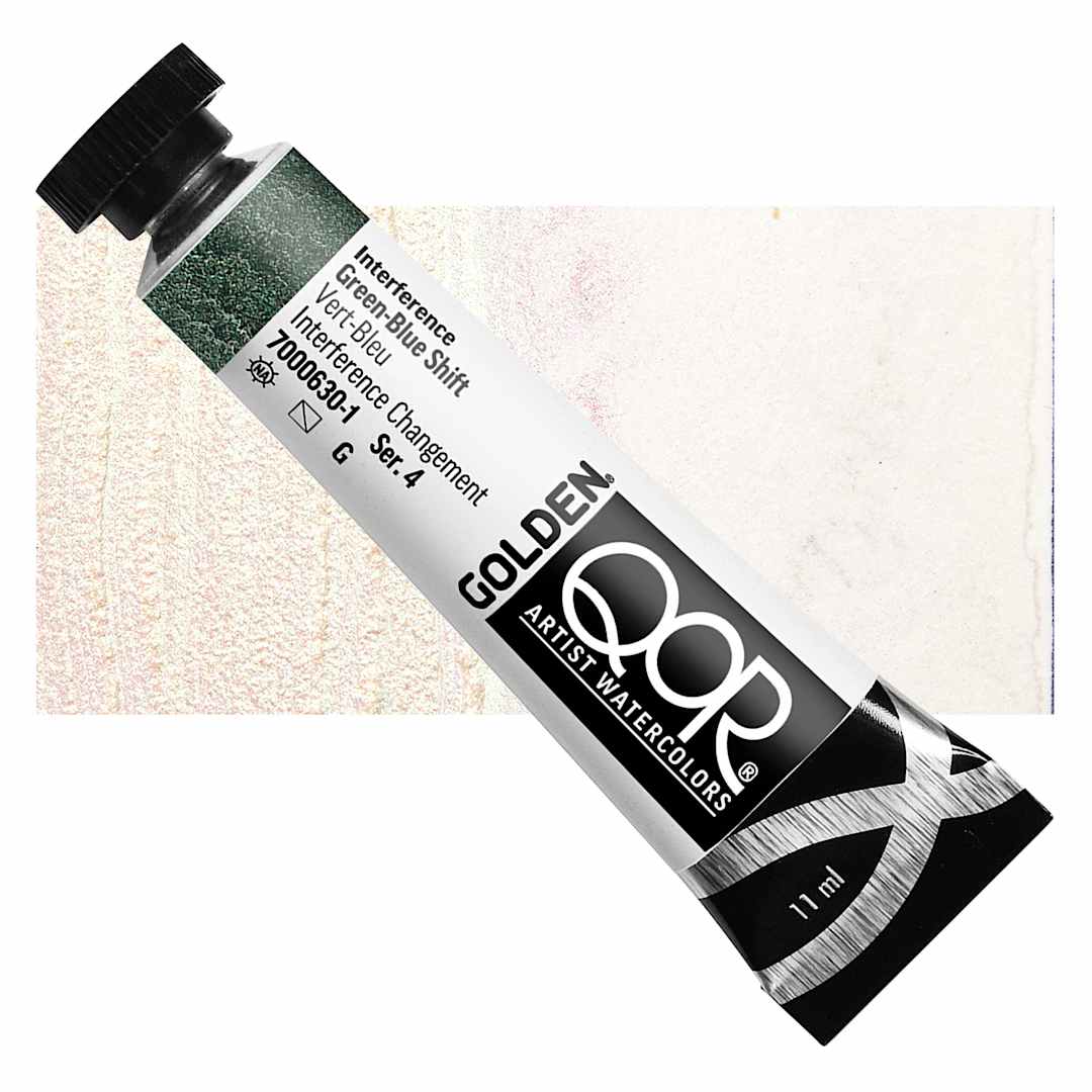 Open in modal - QoR Modern Watercolor - Interference Green-Blue Shift, 11 ml tube and swatch