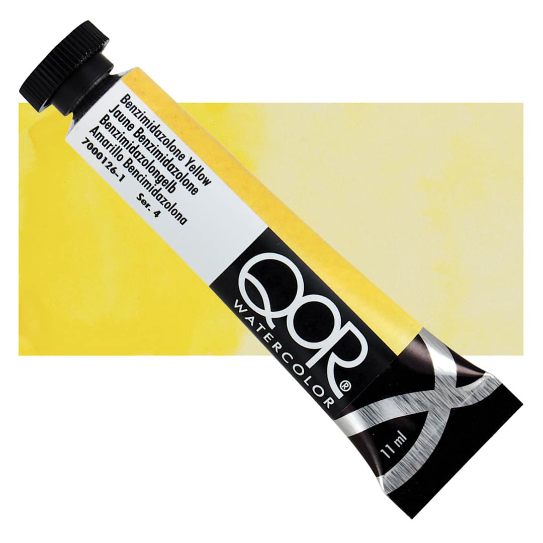 Open in modal - QoR Modern Watercolor - Benzimdazolane Yellow, 11 ml tube and swatch
